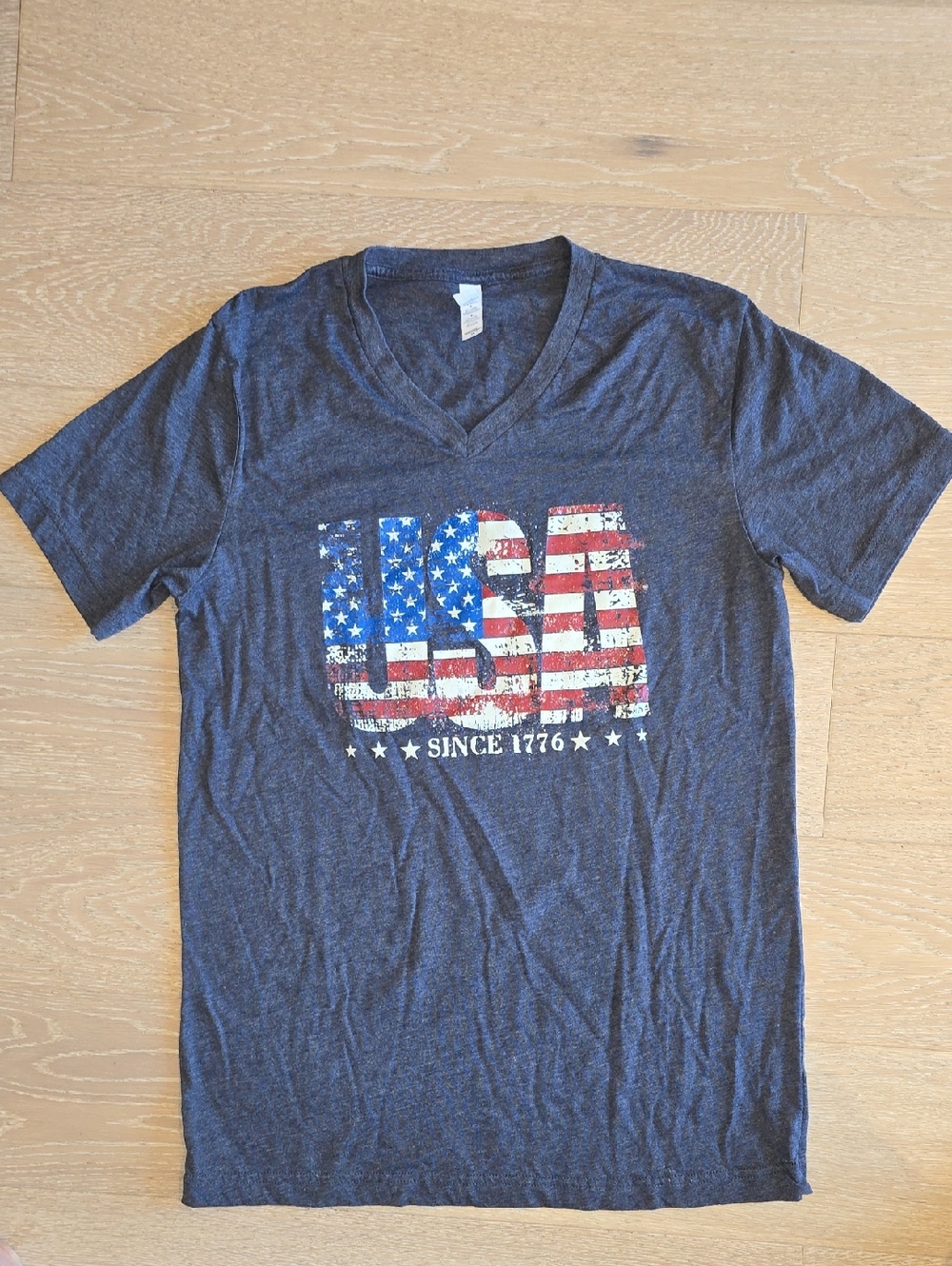 NWOT Wmns 250th Celebration Navy V-Neck USA Graphic Tee